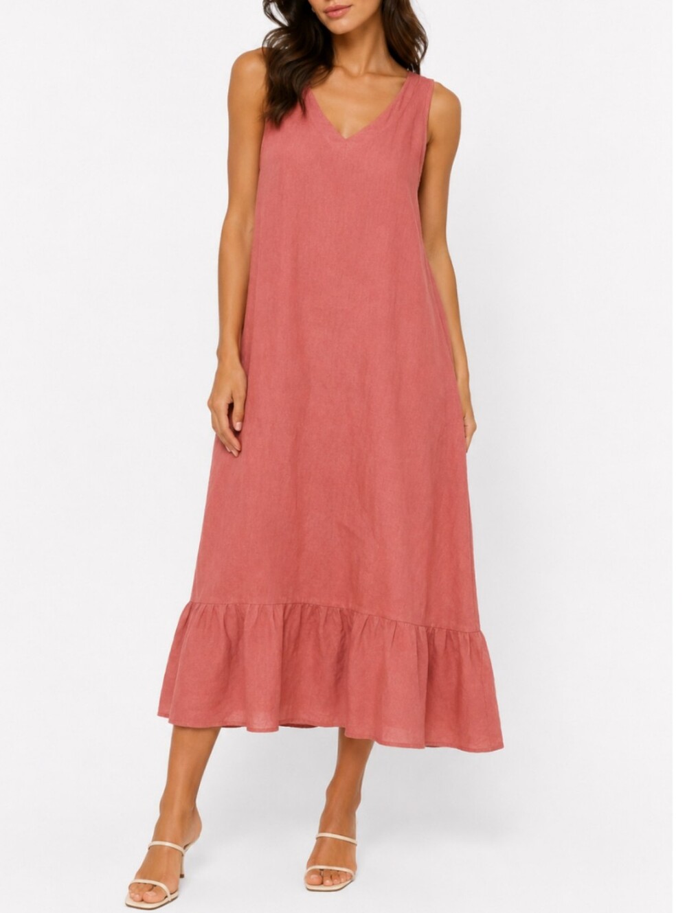 Francesca Bettini Italian Linen Dress Size S Coral Boho Euro Summer Lagenlook